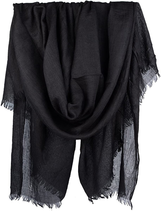 Iristide Women Summer Scarfs Large Long Lightweight Linen Beach Gauze Shawl Wrap 75”×43” Apparel & Accessories > Clothing Accessories > Scarves & Shawls Iristide Black  