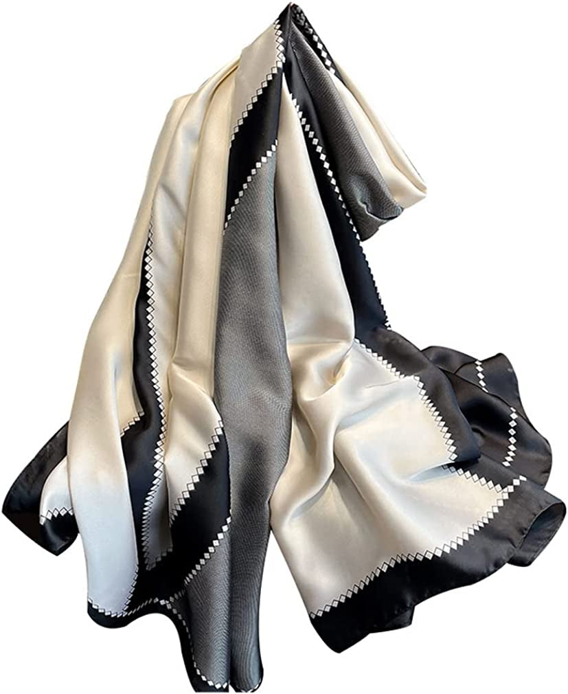 Fashion Scarves 100% Silk Felling Scarf Long Lightweight Sunscreen Shawls Wrap for Women Hair Scarves Apparel & Accessories > Clothing Accessories > Scarves & Shawls Aufeel Black L  