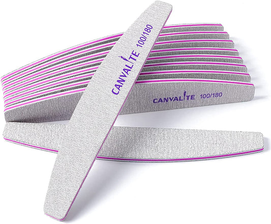 Canvalite 10 PCS Nail File Professional Nail Files Reusable Double Sided Emery Board(100/180 Grit) Nail Styling Tools for Home and Salon Use Health & Beauty > Personal Care > Cosmetics > Cosmetic Tools > Nail Tools CANVALITE Half moon 10 Count (Pack of 1) 