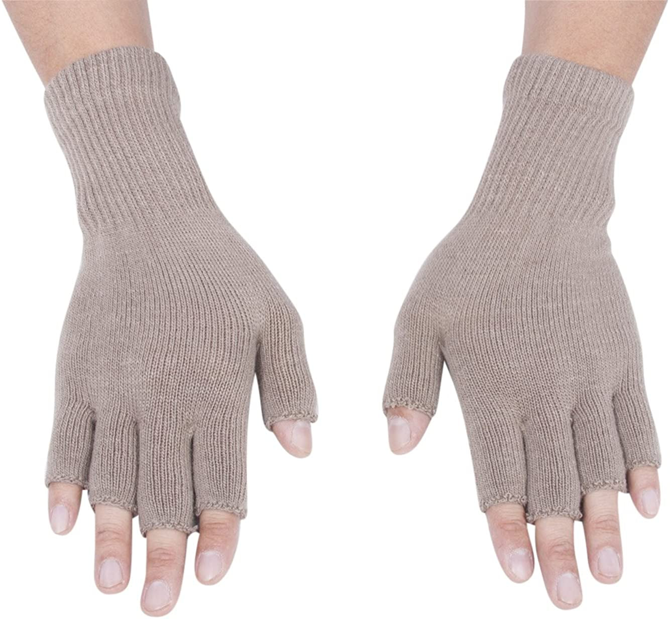 Gravity Threads Unisex Men Women Half Finger Stretchy Knit Fingerless Winter Gloves Apparel & Accessories > Clothing Accessories > Gloves & Mittens Gravity Trading Khaki  