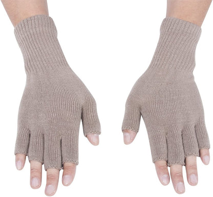 Gravity Threads Unisex Men Women Half Finger Stretchy Knit Fingerless Winter Gloves Apparel & Accessories > Clothing Accessories > Gloves & Mittens Gravity Trading Khaki  