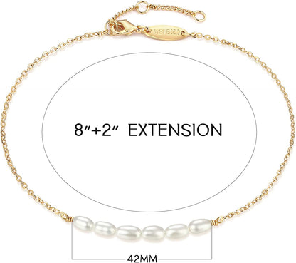 Mevecco Pearl Anklet Handmade 18K Gold Plated Dainty Boho Beach Cute Ankle Bracelet Adjustable Wafer Layered Turquoises Dangle Coins Foot Chain for Women Apparel & Accessories > Jewelry > Anklets Mevecco   