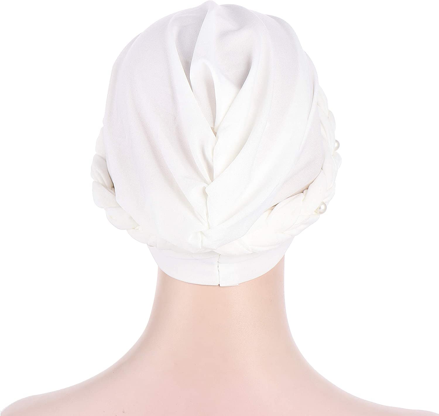 Fxhixiy Women Hijab Beading Pearl Braid Turban Hat Head Scarf Cancer Chemo Beanies Bandana Headwrap Cap Apparel & Accessories > Clothing Accessories > Headwear Fxhixiy   