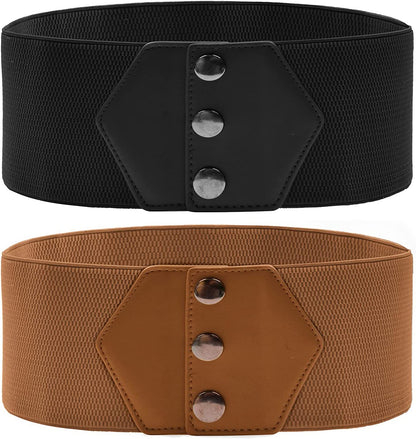 GRACE KARIN Women'S Snap-Button Corset Belt Wide Elastic Belts for Dress Stretchy Waistband Apparel & Accessories > Clothing Accessories > Belts GRACE KARIN Black + Brown X-Large 