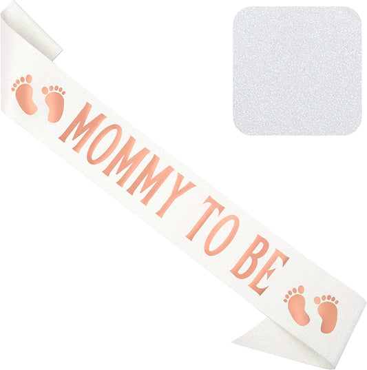 CORRURE Baby Shower Sash for Boy or Girl - 'Mommy to Be' Sash with Beautiful White Glitter Ribbon and Rose Gold Foil - Ideal Gender Reveal, Baby Shower, Welcome Baby, Mom to Be or Baby Sprinkle Gift Apparel & Accessories > Clothing Accessories > Sashes CORRURE   