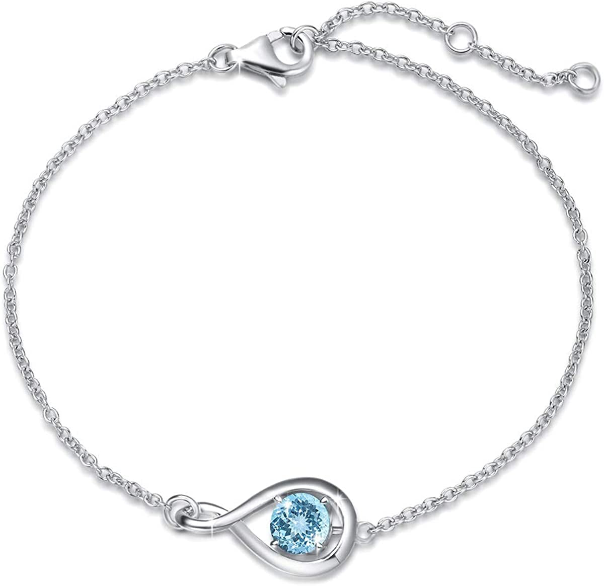 FANCIME 925 Sterling Silver Birthstone Bracelets for Women Dainty Simple Infinity Bracelet Fine Jewelry Birthday Anniversary Christmas Gifts for Girls Mom Wife Her, Chain Length 6.7"+1.2" Extend Apparel & Accessories > Jewelry > Bracelets FANCIME Mar.-Aquamarine  
