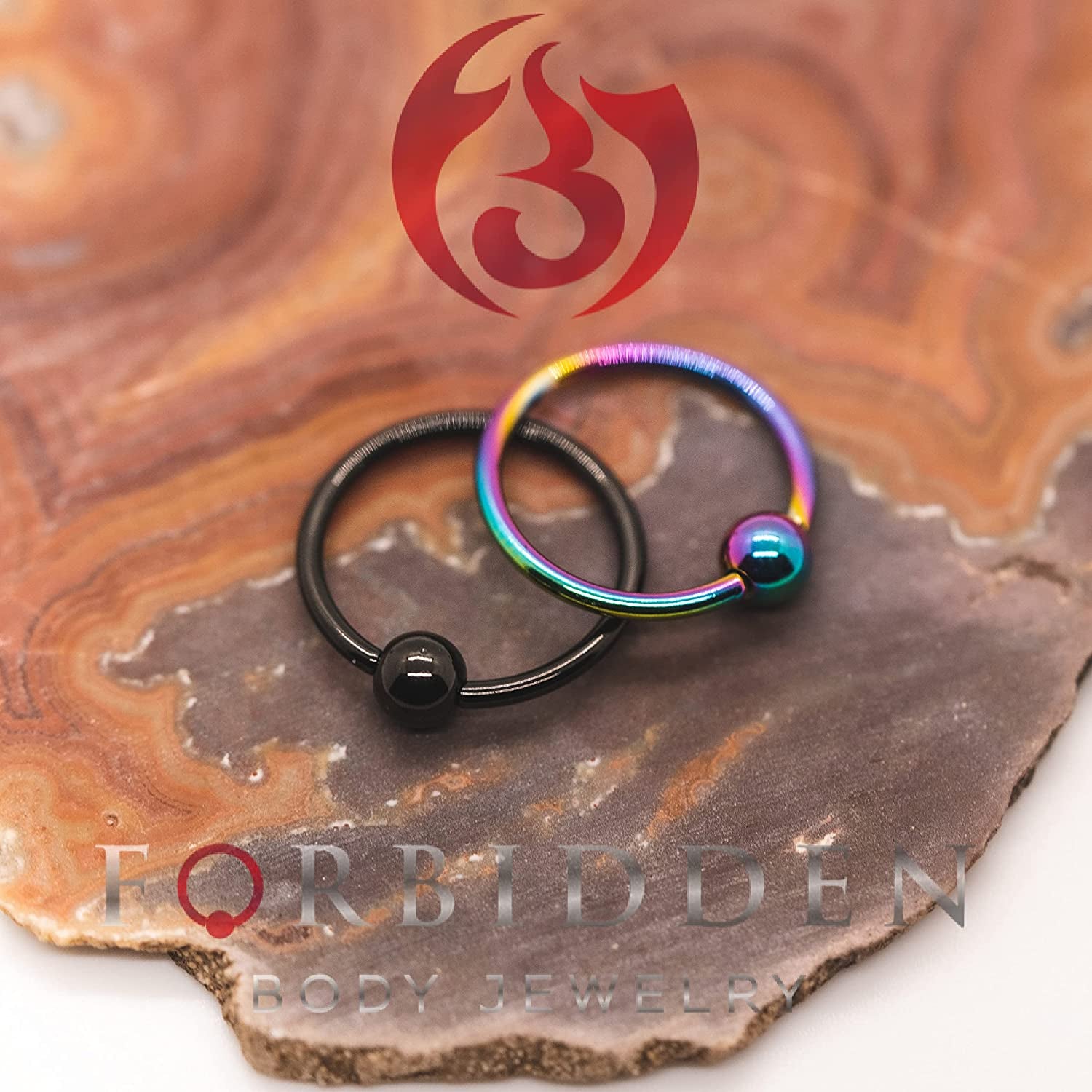 Forbidden Body Jewelry 316L Surgical Steel Captive Bead Piercing Hoop (Pair) 10G 12G 14G 16G 18G 20G, Diameter 6 to 12Mm Black and Rainbow Apparel & Accessories > Jewelry > Rings Forbidden Body Jewelry   