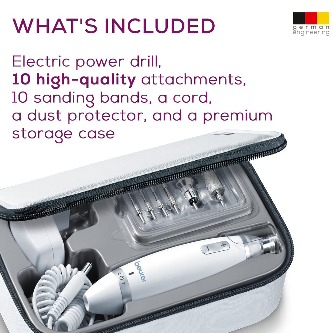 Beurer MP62 Professional Nail Drill Kit, Portable Electric File Machine with 10 Attachments & 10 Sanding Bands, Efile Dremel for Acrylic Gel Manicure and Pedicure, LED Light, with Storage Case Health & Beauty > Personal Care > Foot Care Beurer   