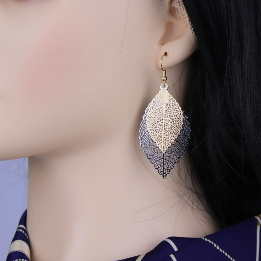Jeolory Shiny 925 Silver 14K Gold Plated Double Layer Hollow Out Tree Leaf Shape Hook Earring Dangle for Women Lady Girl Apparel & Accessories > Jewelry > Earrings Jeolory   