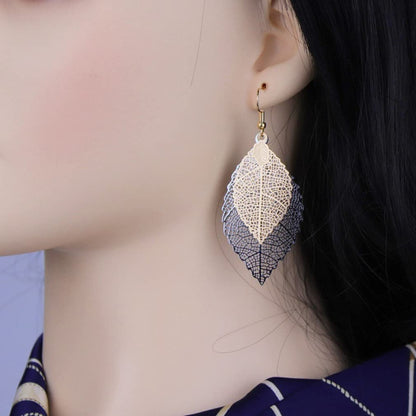 Jeolory Shiny 925 Silver 14K Gold Plated Double Layer Hollow Out Tree Leaf Shape Hook Earring Dangle for Women Lady Girl Apparel & Accessories > Jewelry > Earrings Jeolory   