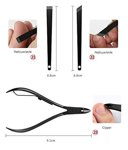SAIXIFU (23-Pieces) Manicure Set: Professional Manicure Kit with 23 Items, Including Hand Care, Facial Care and Foot Care, Black Stainless Steel Complete Manicure and Pedicure Set Health & Beauty > Personal Care > Foot Care SAIXIFU   