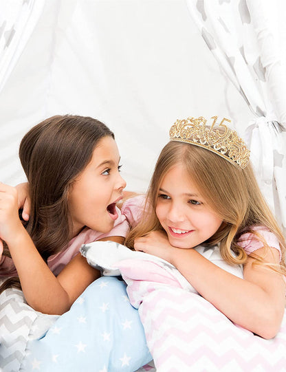 Verymerrymakering 15Th Birthday Sash and Tiara for Girls - Fabulous Set: Glitter Sash + Flowers Rhinestone Gold Premium Metal Tiara, 15Th Birthday Gifts for Teenegers Party Apparel & Accessories > Clothing Accessories > Sashes VeryMerryMakering   
