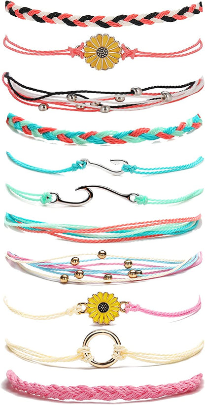HUASAI Vsco String Bracelets for Teen Girls Women Waterproof Boho Rope Bracelets Wave Surfer Bracelets Summer Beach Anklets Apparel & Accessories > Jewelry > Anklets HUASAI Cute Bracelets Anklets Set  
