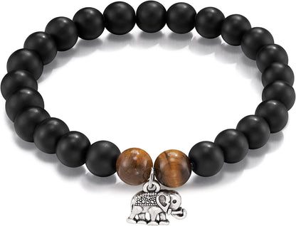 HGDEER Farewell Gifts, Natural Stone Lucky Elephant Bracelets Goodbye Retirement Gifts for Women Men Apparel & Accessories > Jewelry > Bracelets HGDEER Black  