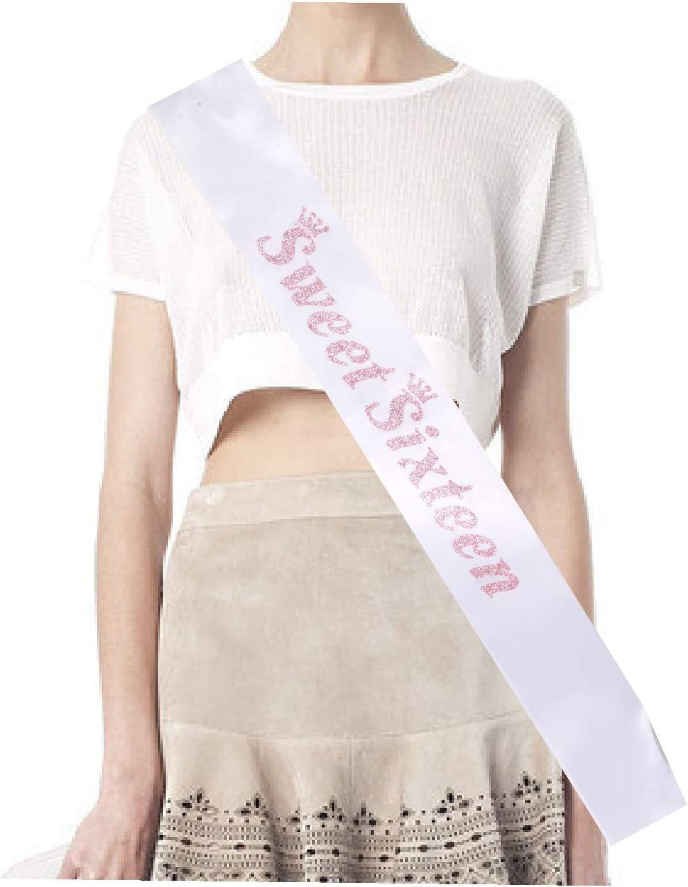 MEANT2TOBE 16Th Birthday Sash and Tiara for Girls - Fabulous Set: Glitter Sash + Basic Rhinestone Pink Premium Metal Tiara, 16Th Birthday Gifts for Sweet 16 Birthday Party Apparel & Accessories > Clothing Accessories > Sashes MEANT2TOBE   