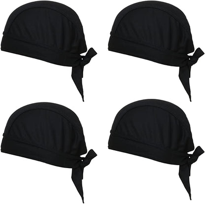 Super Absorbent Skull Caps Built-In No Sweat Liners Moisture Absorbent Bandana Headbands for Men Women Dew Rag with Sweatband Apparel & Accessories > Clothing Accessories > Bandanas & Headties QING Black ( 4 Pack )  