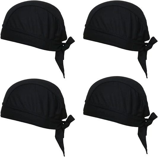 Super Absorbent Skull Caps Built-In No Sweat Liners Moisture Absorbent Bandana Headbands for Men Women Dew Rag with Sweatband Apparel & Accessories > Clothing Accessories > Bandanas & Headties QING Black ( 4 Pack )  