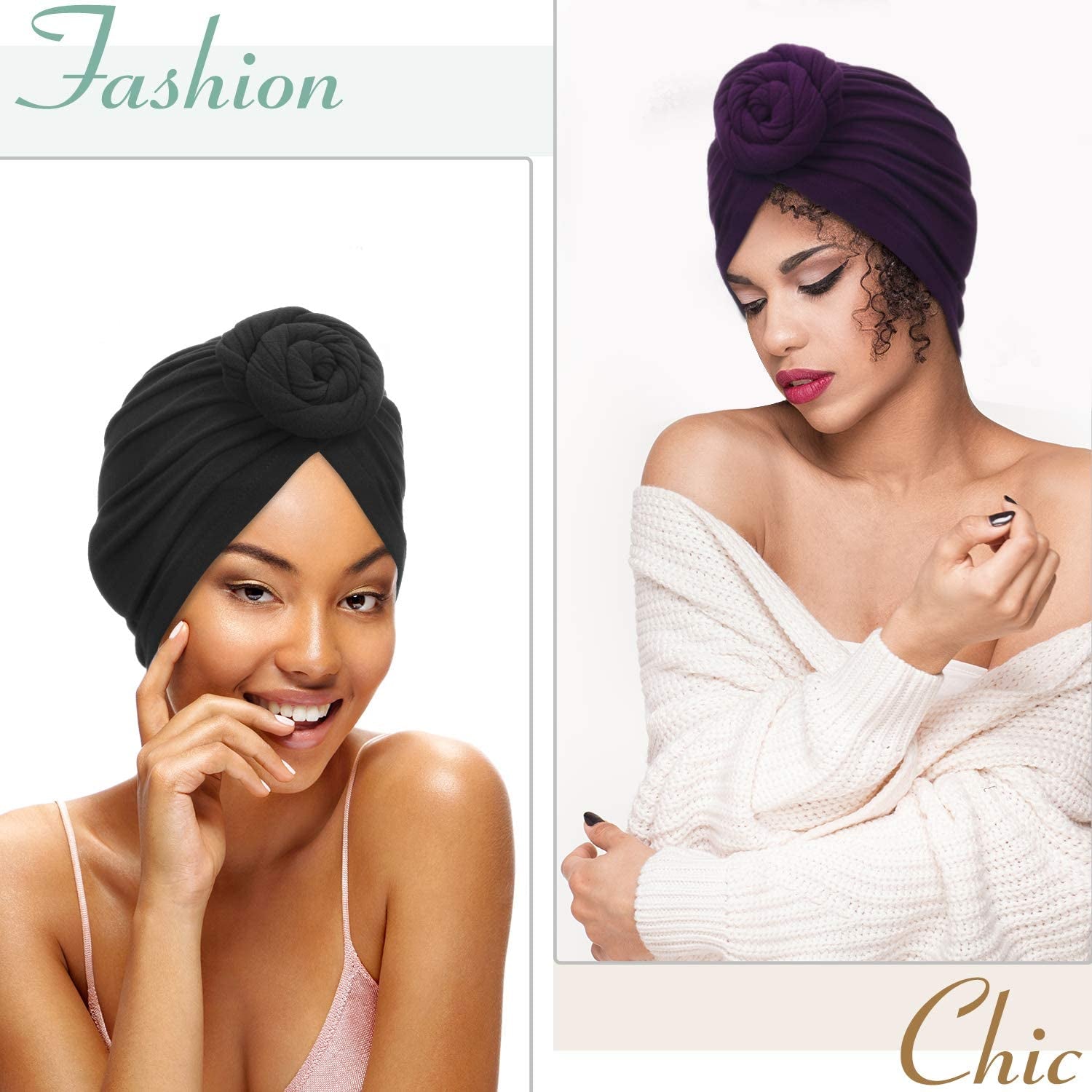 SATINIOR 6 Pieces Women African Turban Flower Knot Pre-Tied Bonnet Beanie Cap Headwrap Apparel & Accessories > Clothing Accessories > Bandanas & Headties SATINIOR   