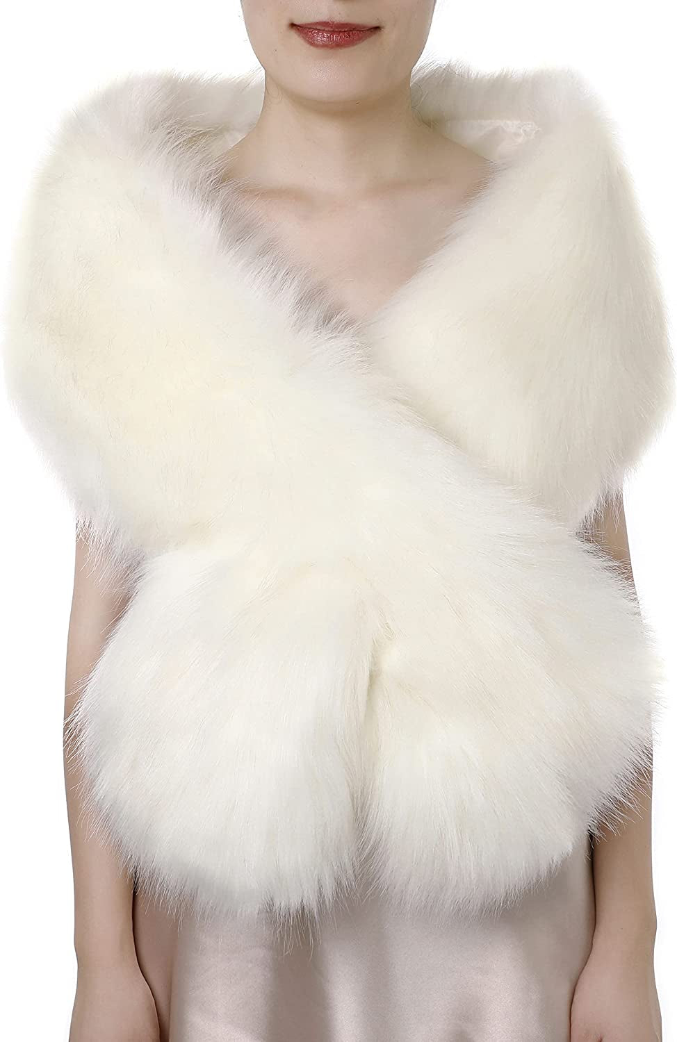 Dikoaina Women'S Winter Fake Faux Fur Scarf Wrap Collar Shawl Shrug Apparel & Accessories > Clothing Accessories > Scarves & Shawls Dikoaina White 48"/125cm 
