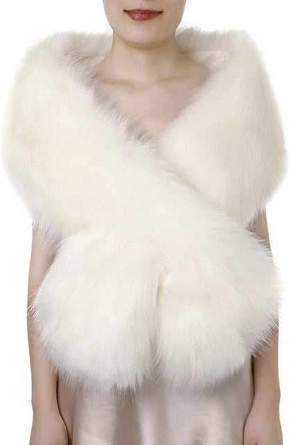 Dikoaina Women'S Winter Fake Faux Fur Scarf Wrap Collar Shawl Shrug Apparel & Accessories > Clothing Accessories > Scarves & Shawls Dikoaina White 48"/125cm 