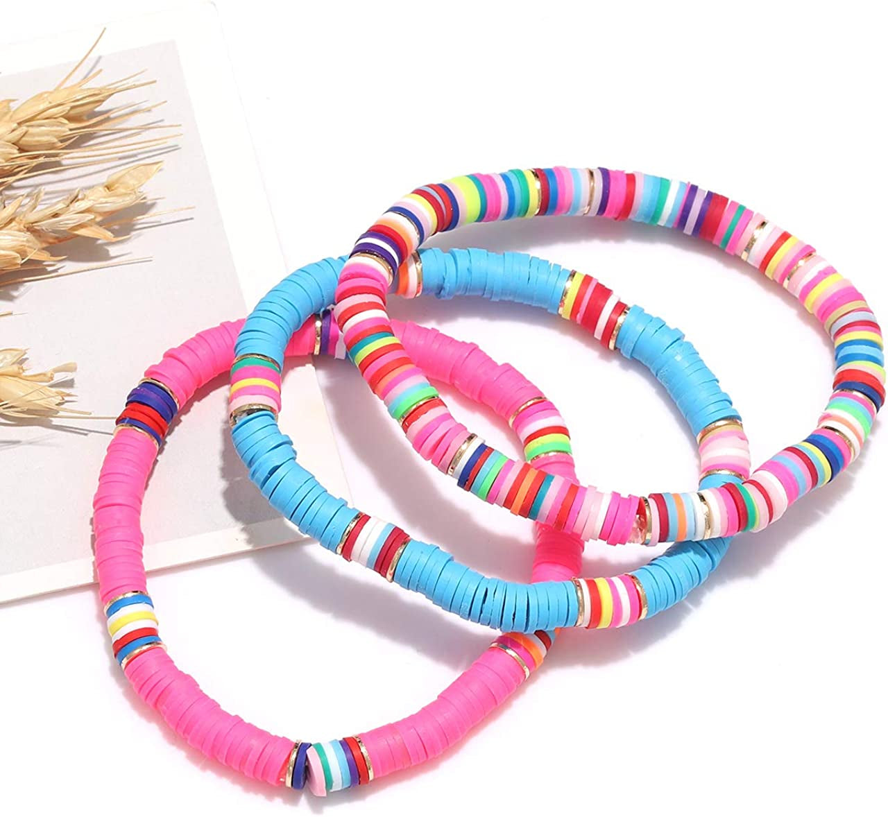 Surfer Heishi Bracelets for Women Stackable Rainbow Vinyl Disc Clay Beaded Stretch Bracelets Elastic Layering Friendship Bracelets Boho Summer Beach Jewelry Apparel & Accessories > Jewelry > Bracelets XOCARTIGE   