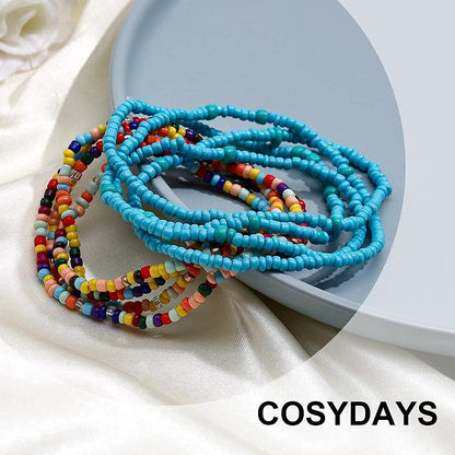 Cosydays African Waist Bead Chain Elastic Body Chains Colorful Belly Beads Beach Beaded Chain Summer Bikini Jewelry for Women(Pack of 8) Apparel & Accessories > Jewelry > Body Jewelry COSYDAYS   