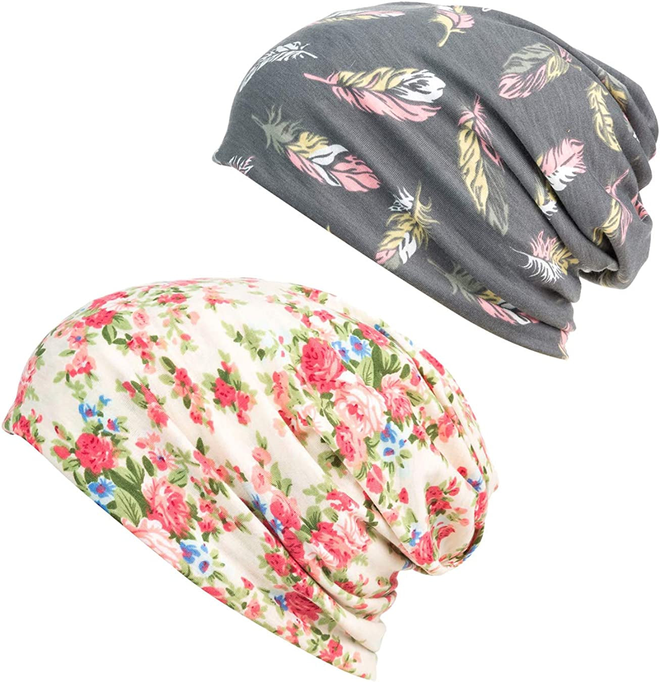 HONENNA Printed Turban Headband Chemo Cap Soft Sleep Beanie Apparel & Accessories > Clothing Accessories > Headwear HONENNA Gray+begin  