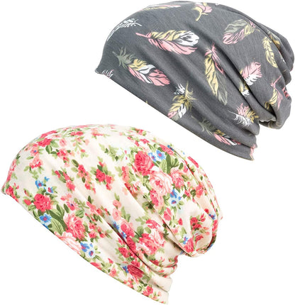 HONENNA Printed Turban Headband Chemo Cap Soft Sleep Beanie Apparel & Accessories > Clothing Accessories > Headwear HONENNA Gray+begin  