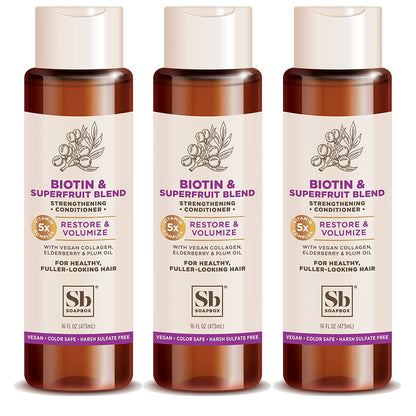 Soapbox Soap Hair Conditioner, Hydrating & Detangling Conditioner W/Vitamin E, Shea Butter & Activated Charcoal- Sulfate, Paraben & Silicone Free Vegan Hair Care for Dry Hair - 16Oz Pack of 3 Health & Beauty > Personal Care > Hair Care Soapbox Biotin & SuperFruit Blend 16 Fl Oz (Pack of 3) 