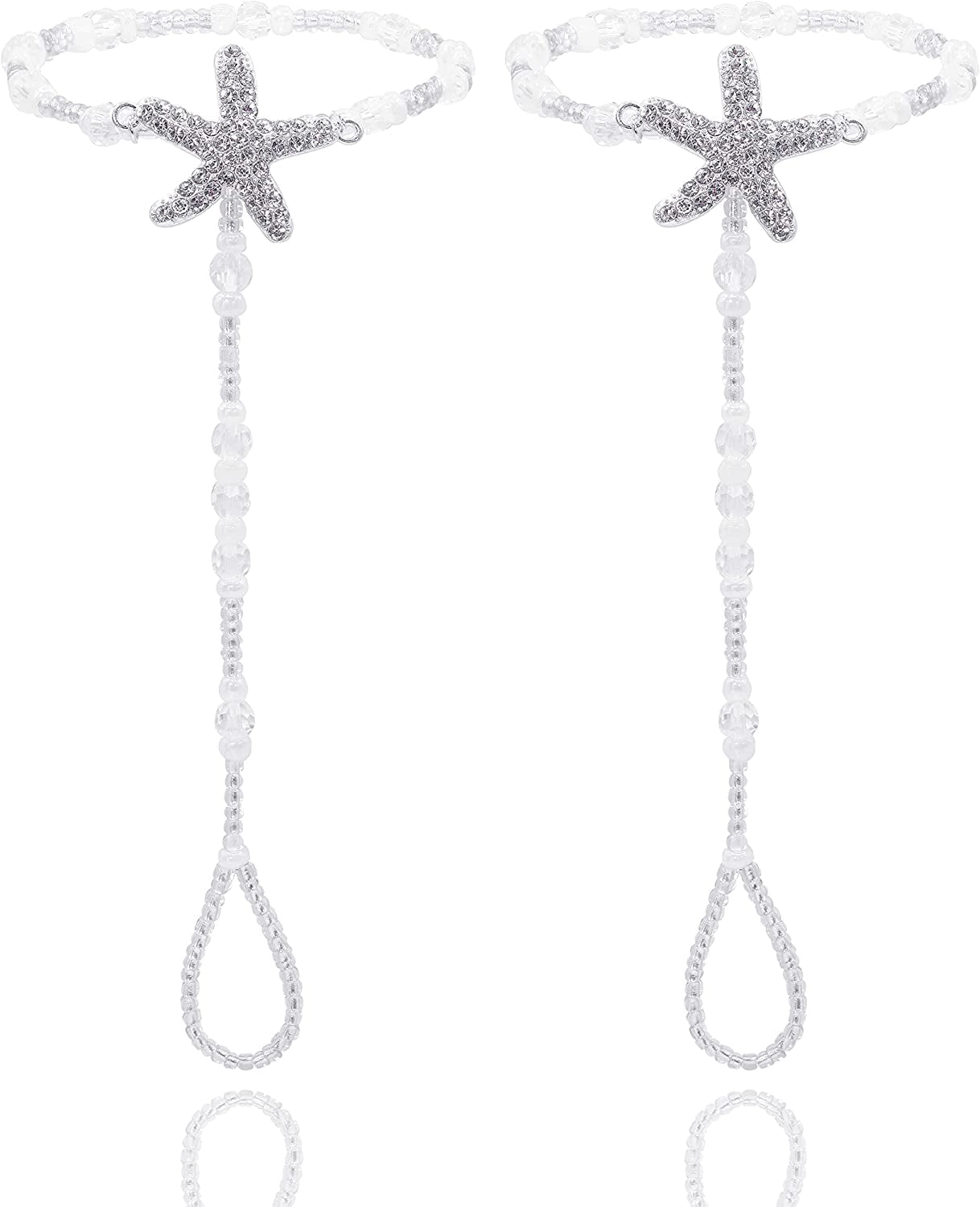 Bellady 2Pcs Pearl Ankle Chain Barefoot Sandals with Starfish Beach Wedding Foot Jewelry Apparel & Accessories > Jewelry > Anklets Bellady White_Style 3  