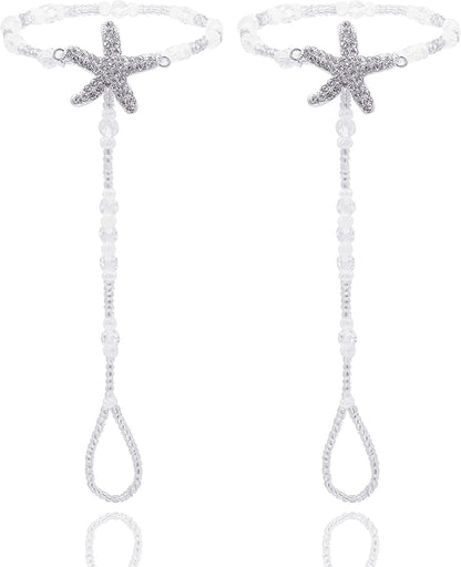 Bellady 2Pcs Pearl Ankle Chain Barefoot Sandals with Starfish Beach Wedding Foot Jewelry Apparel & Accessories > Jewelry > Anklets Bellady White_Style 3  