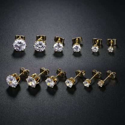 GEMSME 18K Yellow / White Gold Plated round Cubic Zirconia Stud Earrings Pack of 6 Apparel & Accessories > Jewelry > Earrings Gemsme   