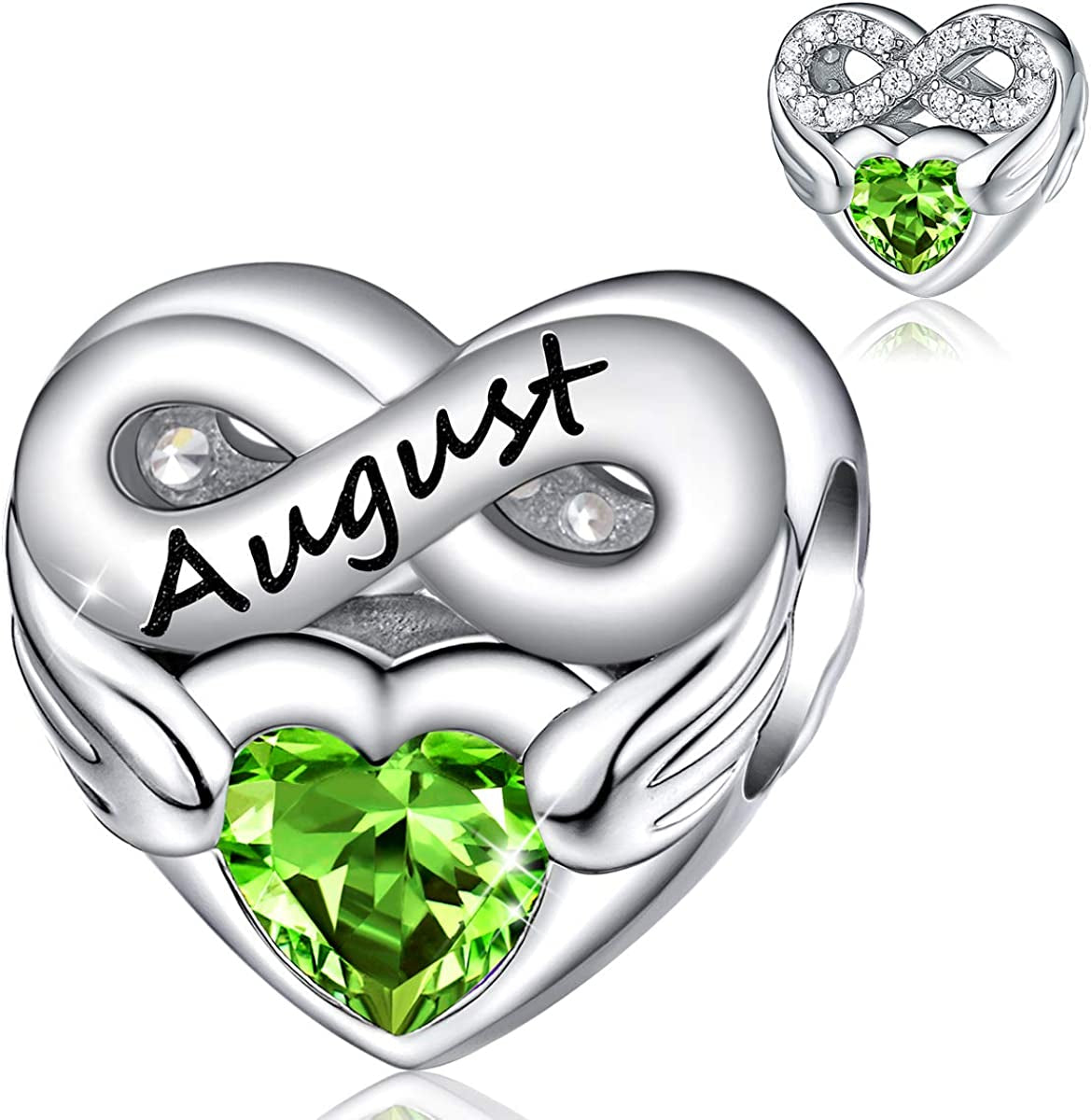 FOREVER QUEEN Birthstone Charms for Charms Bracelet- 925 Sterling Silver Love Heart Beads Infinite Love Charms, Happy Birthday Charms for Bracelet and Necklace Apparel & Accessories > Jewelry > Bracelets FOREVER QUEEN pandora charms August  