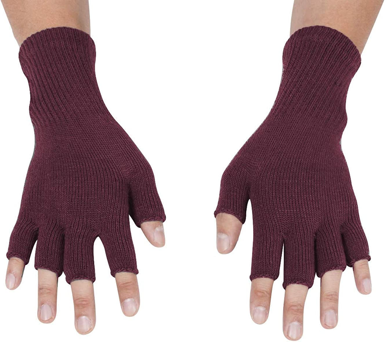 Gravity Threads Unisex Men Women Half Finger Stretchy Knit Fingerless Winter Gloves Apparel & Accessories > Clothing Accessories > Gloves & Mittens Gravity Trading Burgundy  