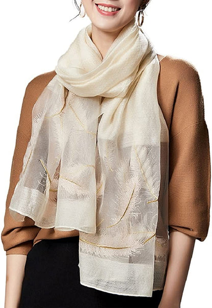WINCESS.YU Silk Scarf for Women Lightweight Shawls and Wraps for Weddings Fashion Pashmina Shawl Embroidered Scarves Apparel & Accessories > Clothing Accessories > Scarves & Shawls WINCESS.YU White  