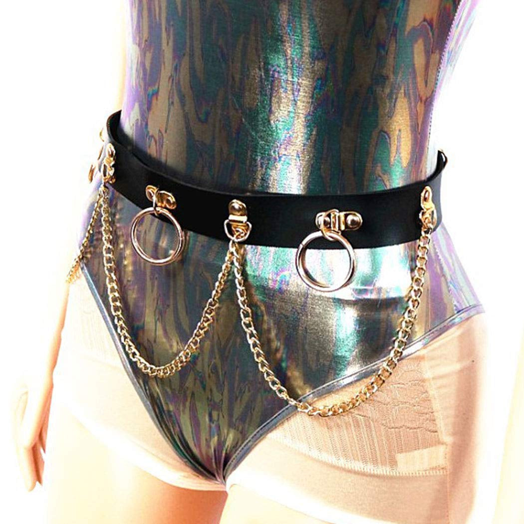 Bodiy Leather Waist Chain Belts Gold Punk Belly Chain Sexy Ring Club Rave Accessories Body Chain Jewelry for Women and Girls Apparel & Accessories > Jewelry > Body Jewelry Bodiy   