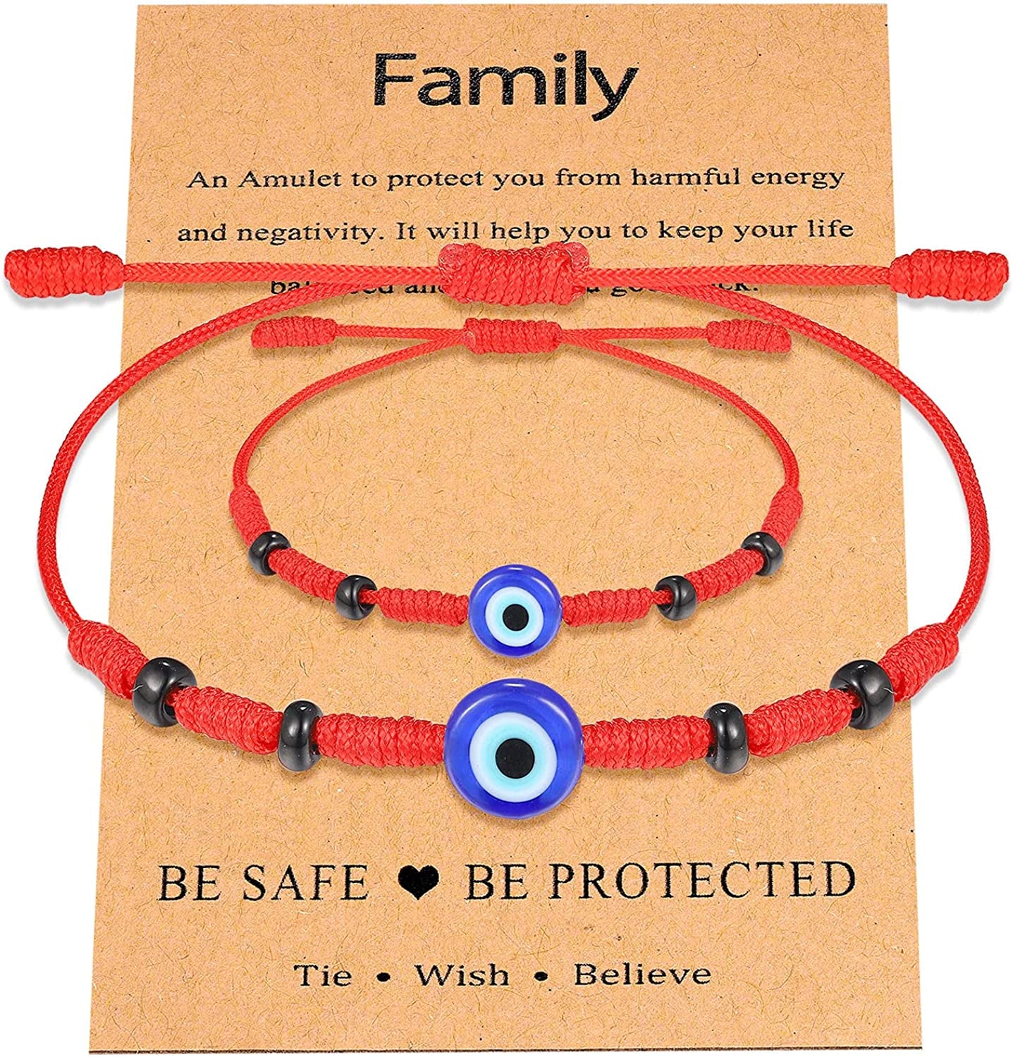 UNGENT THEM Lucky Gifts for Mommy and Me Evil Eye Red String Protection Adjustable Bracelets Set for Women Men Family Apparel & Accessories > Jewelry > Bracelets UNGENT THEM 7 Knots Beads Style (2pcs )  