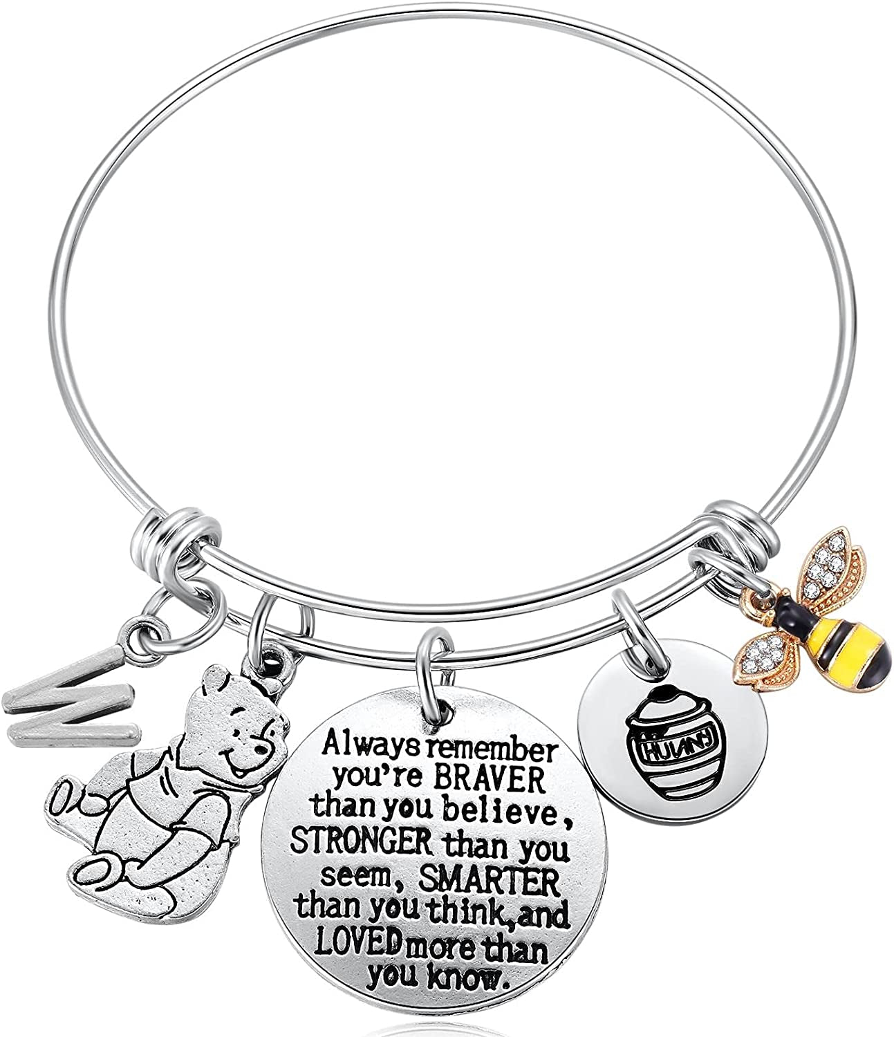 Inspired by Classic Gifts You Are Braver than You Believe, Bee, Hunny, Pooh Bear Charm Inspirational Jewelry for Women Girls Apparel & Accessories > Jewelry > Bracelets Kvekstio W  