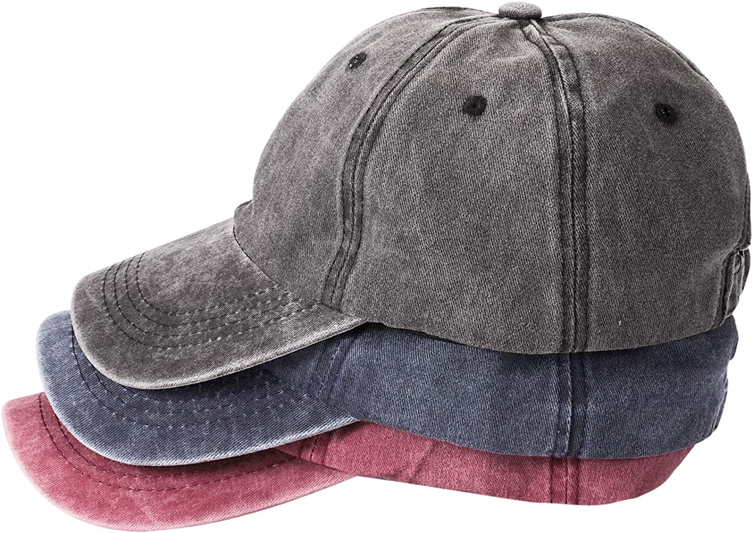 MEINICY 3 Pack Washed Plain Baseball Cap, Retro Adjustable Dad Hats Gift for Men/Women,Unstructured/Cotton Apparel & Accessories > Clothing Accessories > Hats MEINICY Black,blue+burgundy  