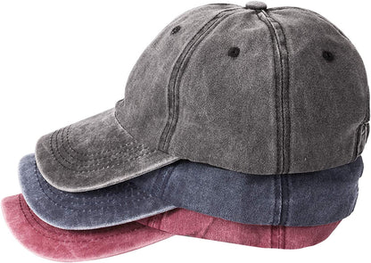 MEINICY 3 Pack Washed Plain Baseball Cap, Retro Adjustable Dad Hats Gift for Men/Women,Unstructured/Cotton Apparel & Accessories > Clothing Accessories > Hats MEINICY Black,blue+burgundy  