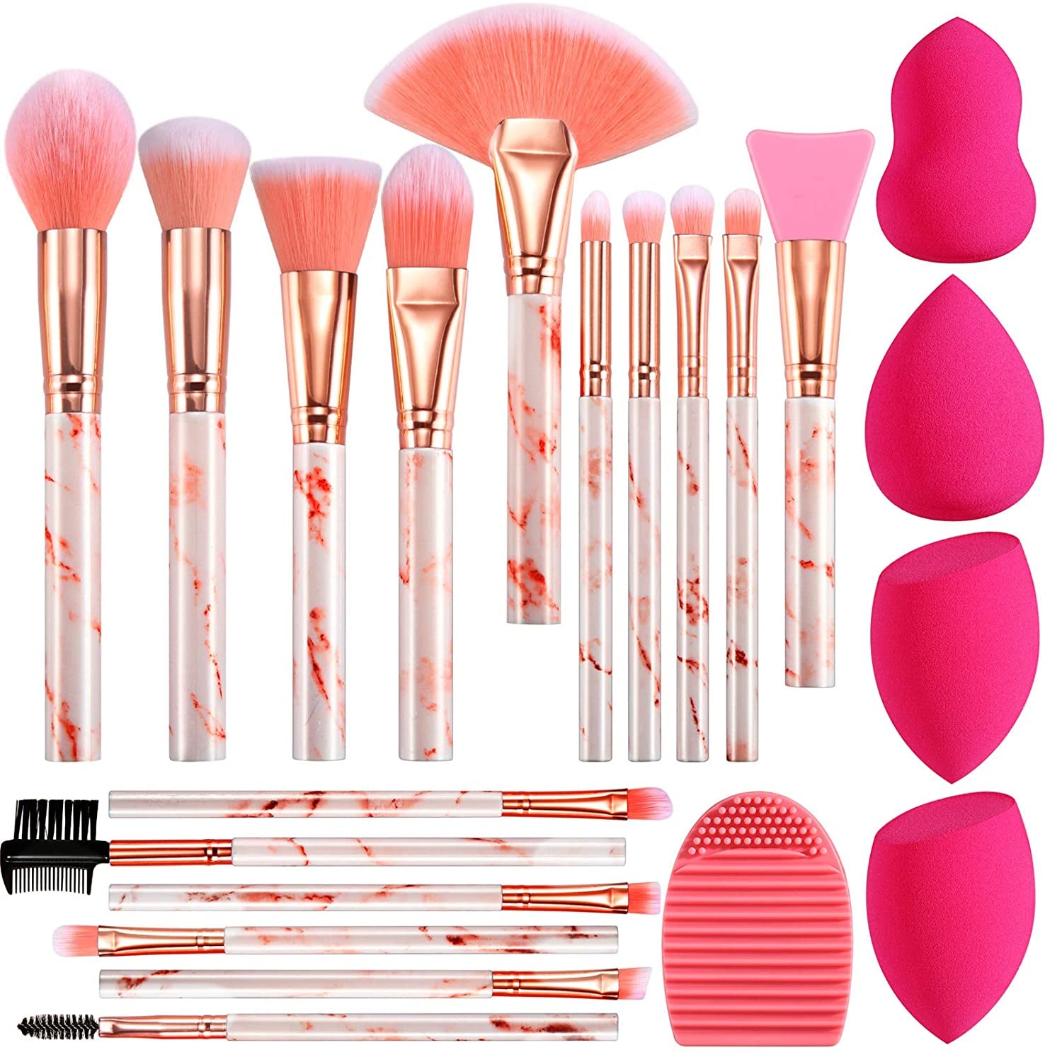 DUAIU Makeup Brushes 16PCS Marble Handle Professional Makeup Brushes Set with 4Pcs Makeup Sponge Blenders and 1 Brush Cleaner Foundation Brushes Eyeshadow Brush Lip Brush Set Make up Tool Health & Beauty > Personal Care > Cosmetics > Cosmetic Tools > Makeup Tools DUAIU B Pink  