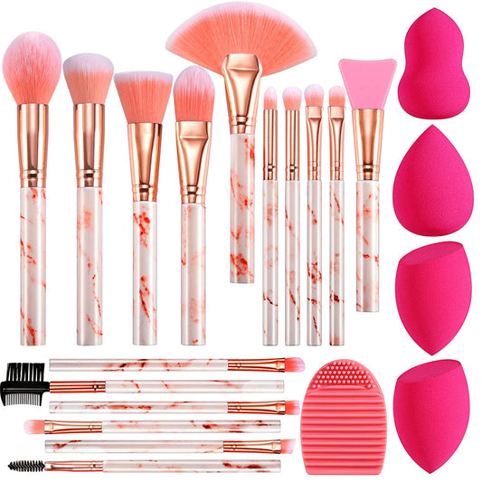 DUAIU Makeup Brushes 16PCS Marble Handle Professional Makeup Brushes Set with 4Pcs Makeup Sponge Blenders and 1 Brush Cleaner Foundation Brushes Eyeshadow Brush Lip Brush Set Make up Tool Health & Beauty > Personal Care > Cosmetics > Cosmetic Tools > Makeup Tools DUAIU B Pink  