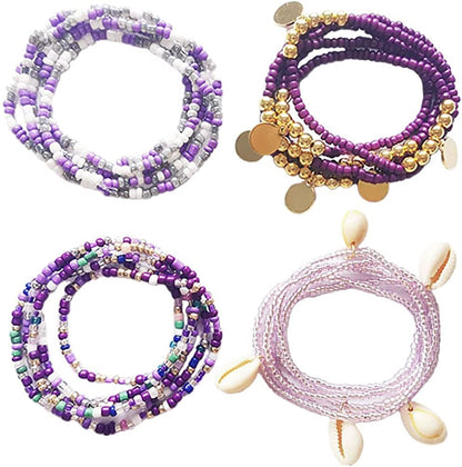 Palotay 16PCS Waist Beads for Women African Waist Beads Chain Colorful Belly Beads Body Chain for the Waist Elastic Stomach Beads Summer Beach Bikini Jewelry Waist Beads Set Apparel & Accessories > Jewelry > Body Jewelry Palotay 4pcs-purple  