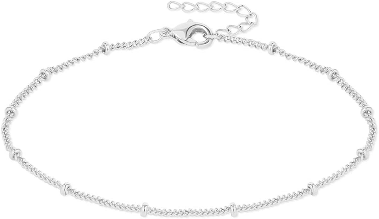 Dainty Gold Chain Anklet,Simple Delicate Figaro Chain Ankelt,Curb Chain Anklet,Coin Chain Anklet,Satellite Chain Anklet,Link Chain Ankle Bracelet,Chain Anklets for Women Apparel & Accessories > Jewelry > Anklets DeScount Silver 2mm Satellite Chain  