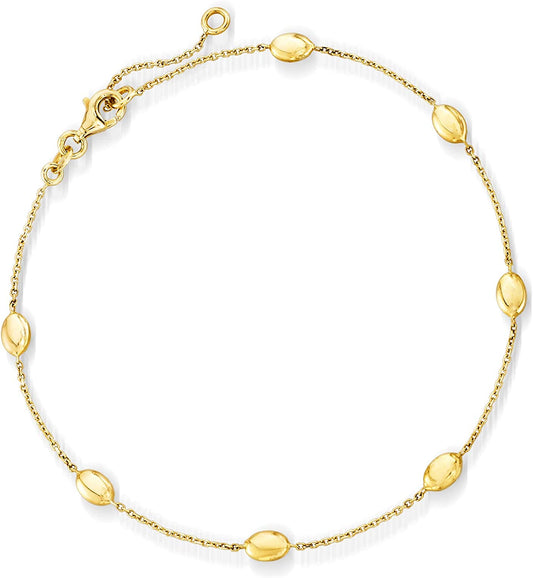 RS Pure by Ross-Simons Italian 14Kt Yellow Gold Oval-Bead Station Anklet. 9 Inches Apparel & Accessories > Jewelry > Anklets Ross-Simons   