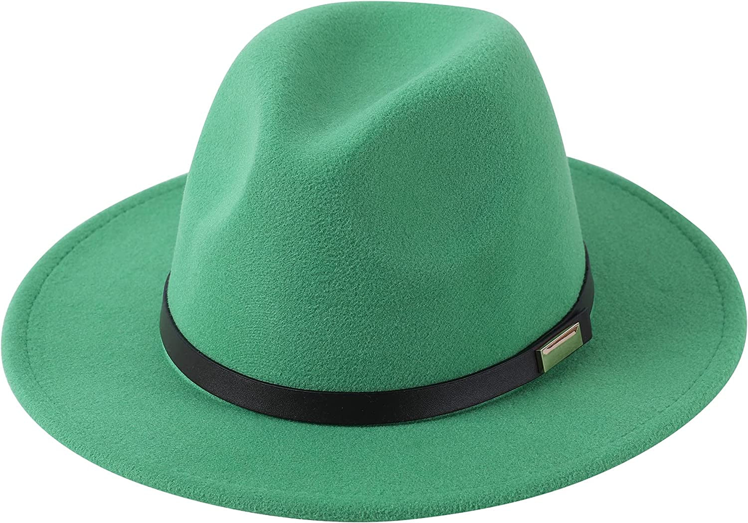 Lanzom Women Lady Retro Wide Brim Floppy Panama Hat Belt Buckle Wool Fedora Hat Apparel & Accessories > Clothing Accessories > Hats Lanzom 01-spring Green One Size 