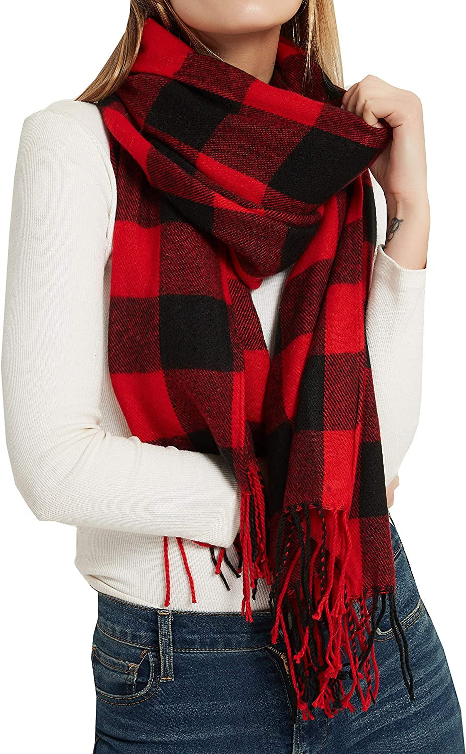 Wander Agio Women'S Fashion Long Shawl Big Grid Winter Warm Lattice Large Scarf Apparel & Accessories > Clothing Accessories > Scarves & Shawls Wander Agio Red Black Plaid  