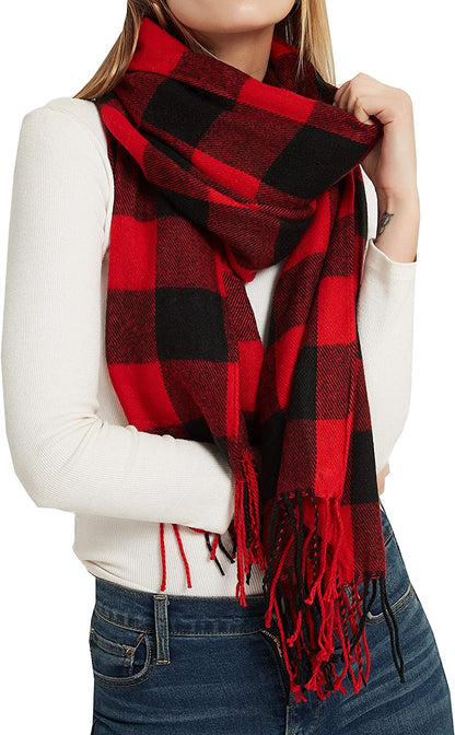 Wander Agio Women'S Fashion Long Shawl Big Grid Winter Warm Lattice Large Scarf Apparel & Accessories > Clothing Accessories > Scarves & Shawls Wander Agio Red Black Plaid  