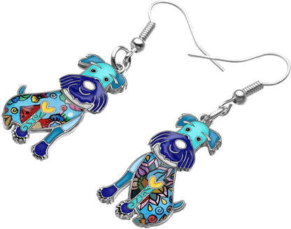 NEWEI Enamel Alloy Cut Sitting Schnauzer Dog Earrings Drop Dangle Unique Fashion Animal Jewelry for Women Girls Gift Apparel & Accessories > Jewelry > Earrings NEWEI   