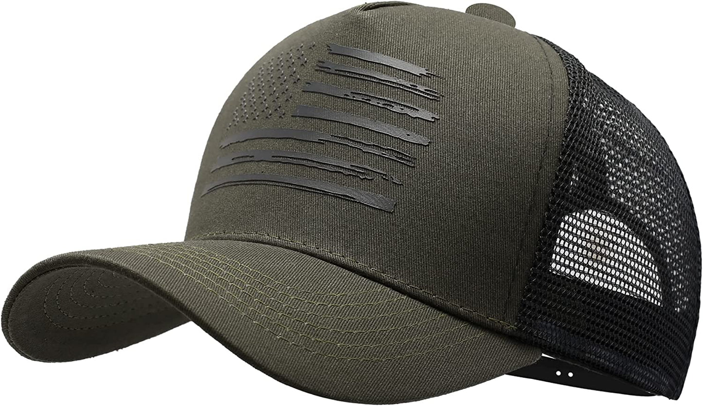 VIONLAN Baseball Cap American Flag Trucker Hat for Men Women 3D Embossed Logo Adjustable Outdoor Mesh Snapback Hat Apparel & Accessories > Clothing Accessories > Hats VIONLAN Olive/Black Flag  